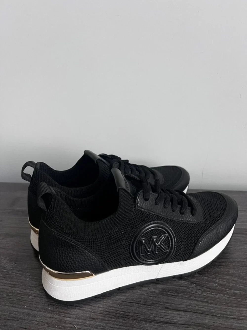 Michael Kors Jenkins Mixed Media Stretch Knit Trainer Sneakers - black